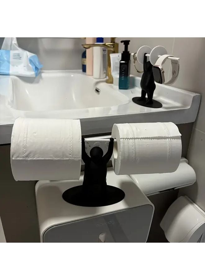 Grey Weight Sensitive Toilet Paper Holder No Drill Installation Durable Plastic Bathroom Storage - Image 2